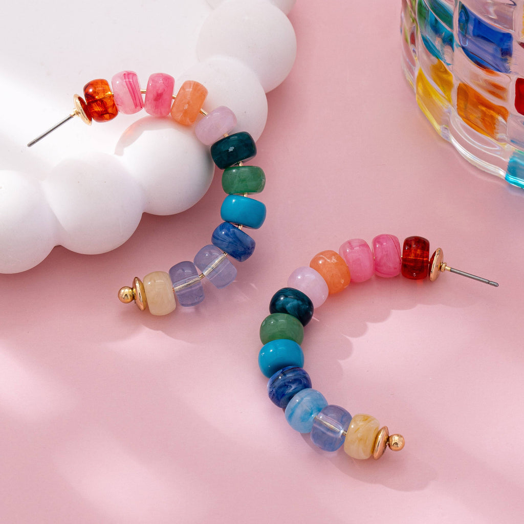 Rainbow Beaded Hoop Earrings | 80E61634