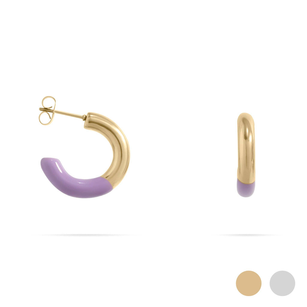 18K Gold PVD Stainless Steel Purple Epoxy Huggie Earrings