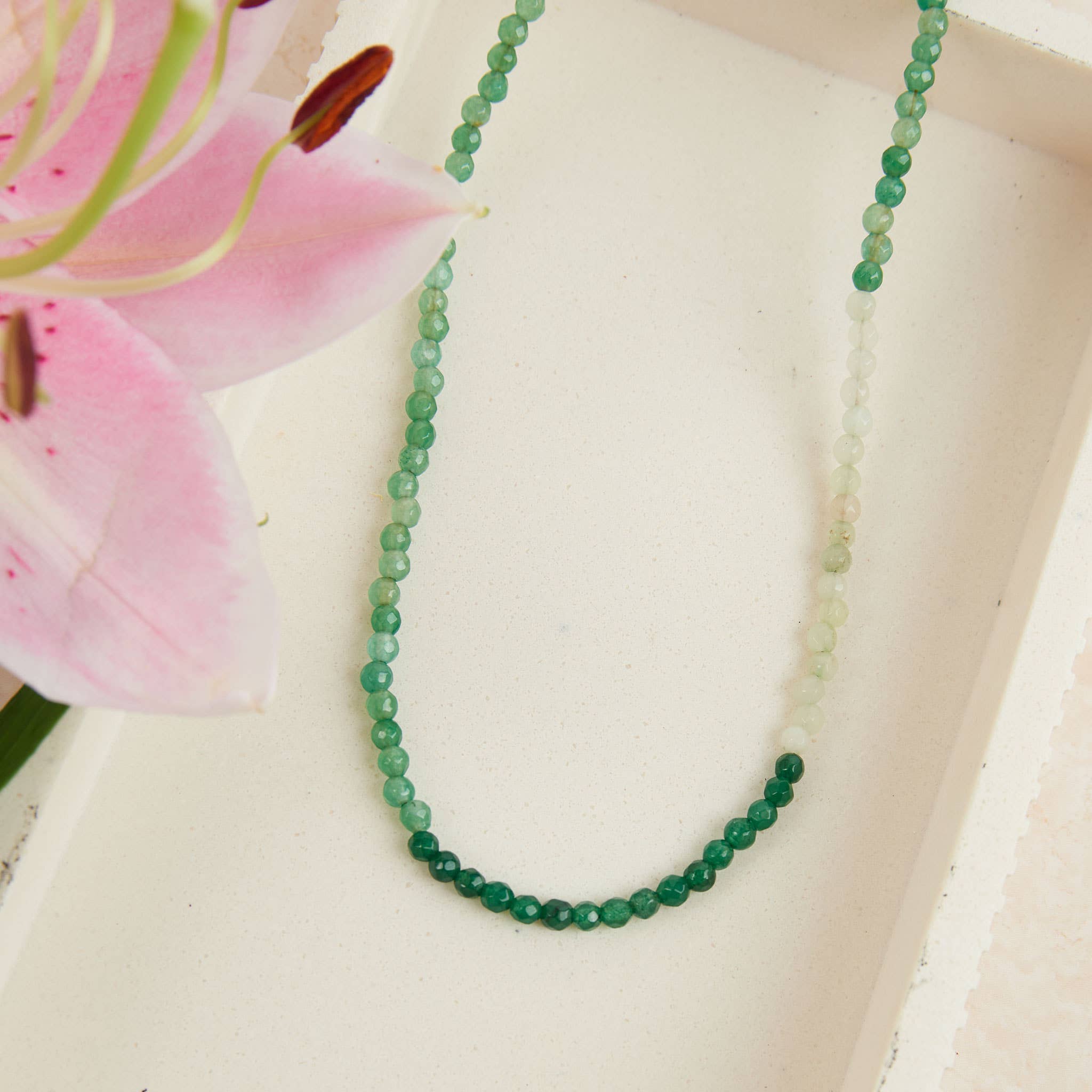 Maren Genuine Aventurine Stone Ombre 15" Beaded Necklace