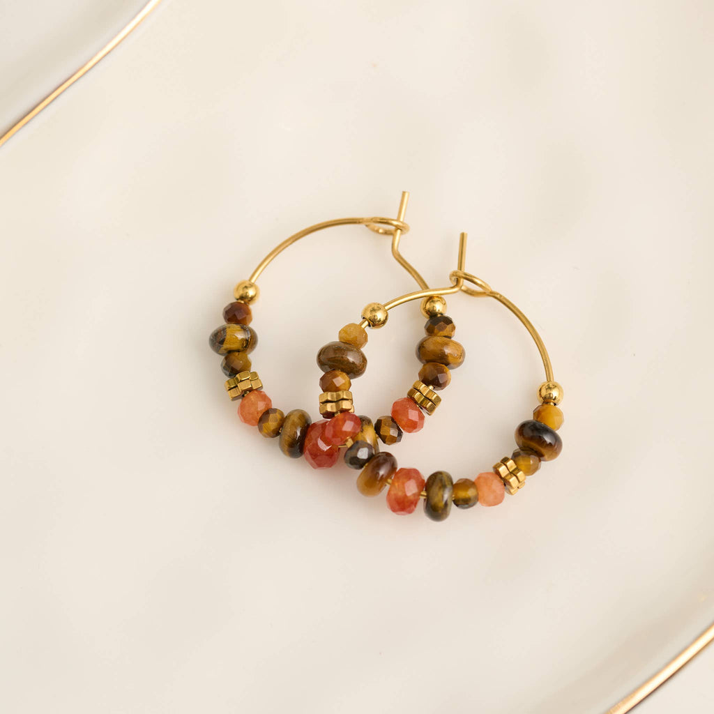 Hoop Earrings Gemstone Beaded Waterproof Narelle Gold