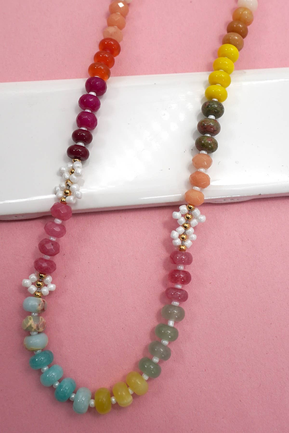 NATURAL STONE AGATE GLASS STAINLESS STEEL NECKLACE | 80N9204