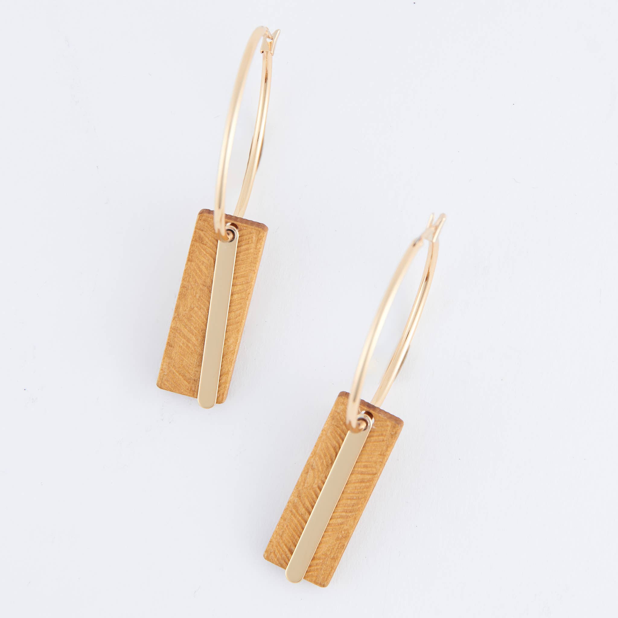 Jolie Wooden Bar Gold Hoop Earrings