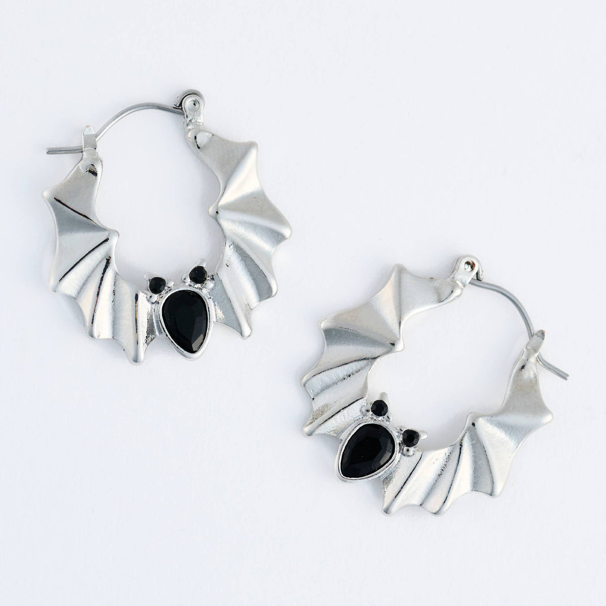 Halloween Earrings Silver Bat Hoop Spooky Statement