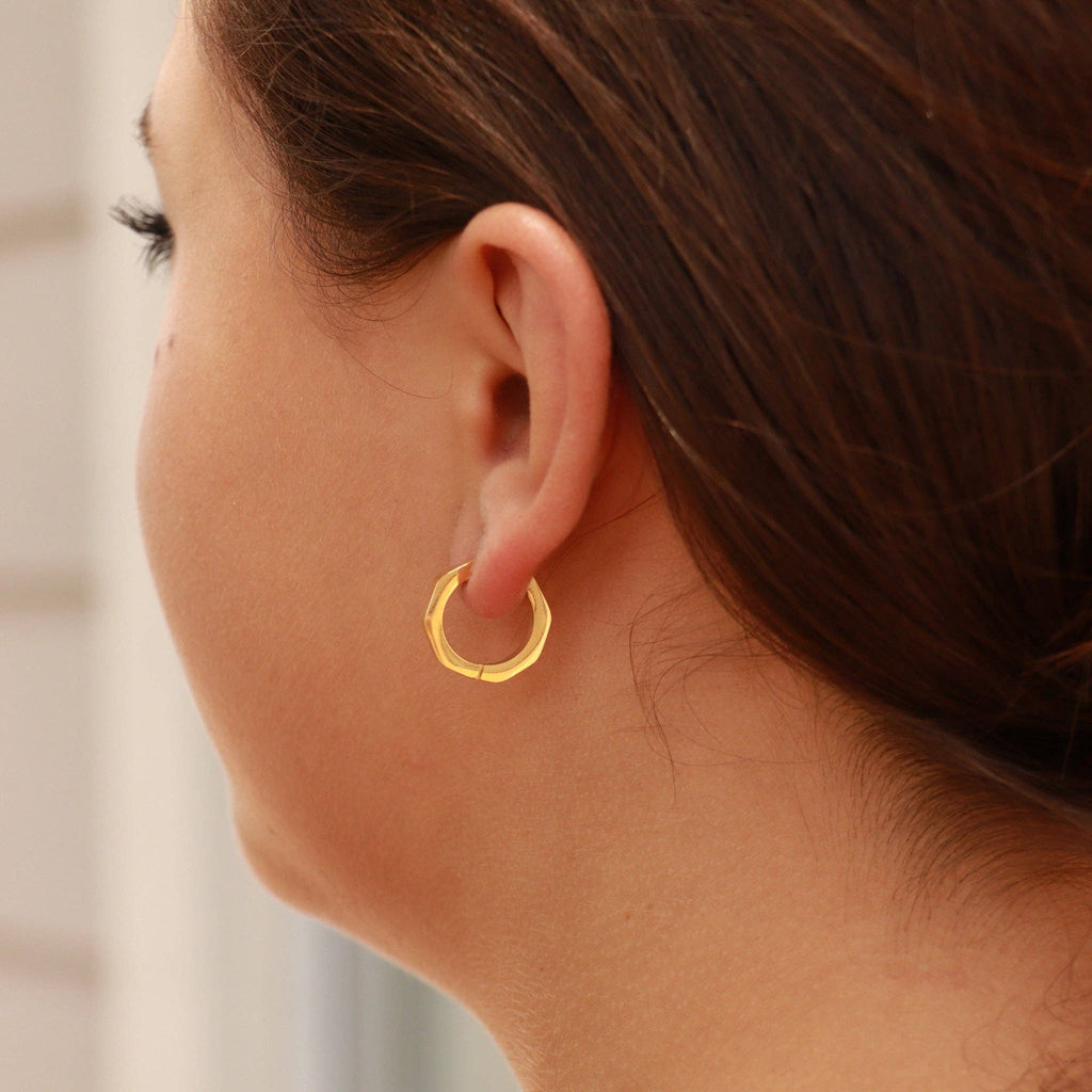 18K Gold PVD Stainless Steel Geometric Huggie Hoop Earrings / ERJ0008