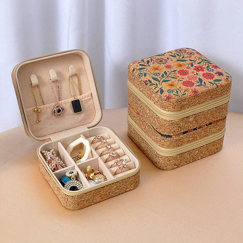Luxury Vintage Mirror Jewelry Organizer Portable Travel Earring Ring Necklace Case