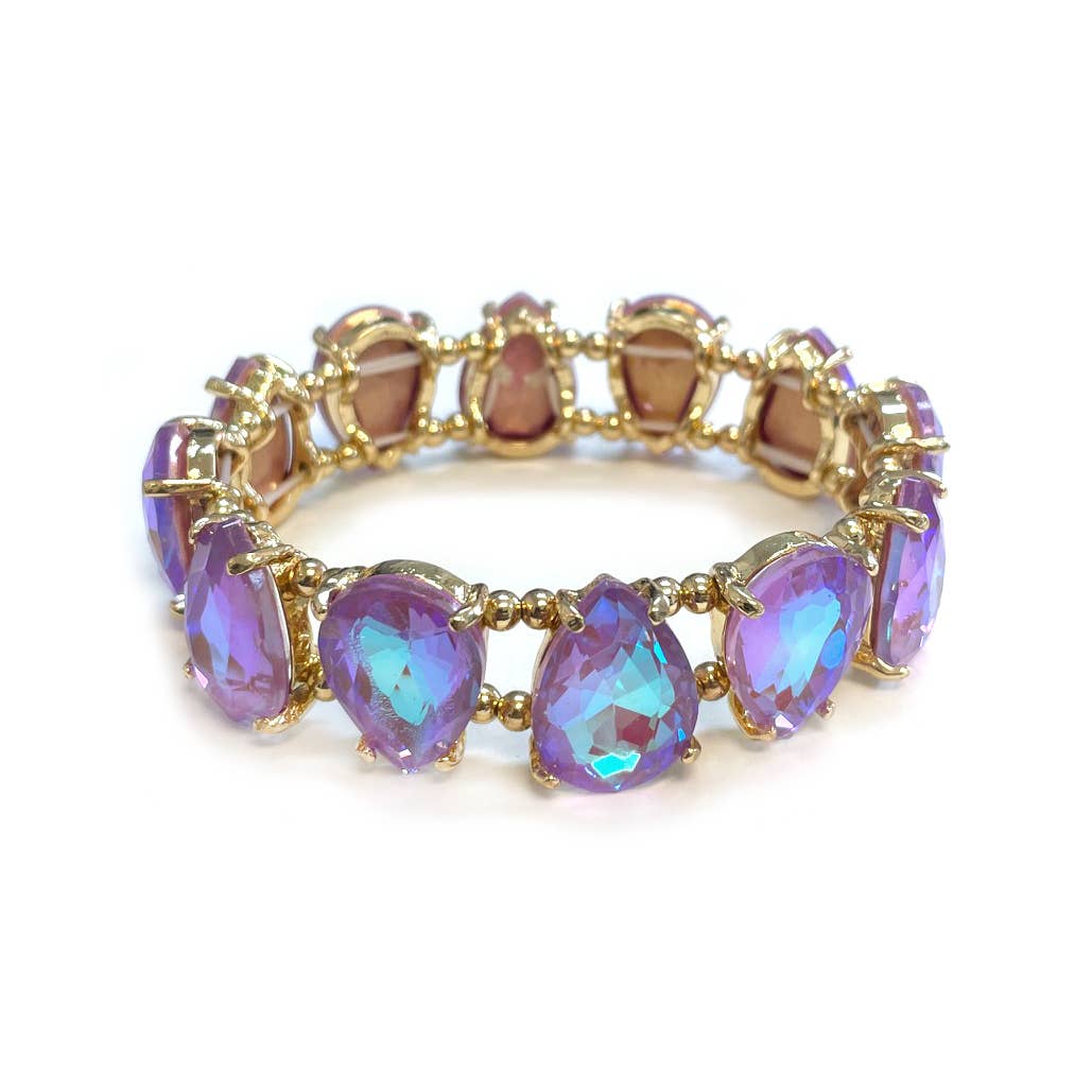 Teardrop Glass Crystal Bead Linked Stretch Bracelet