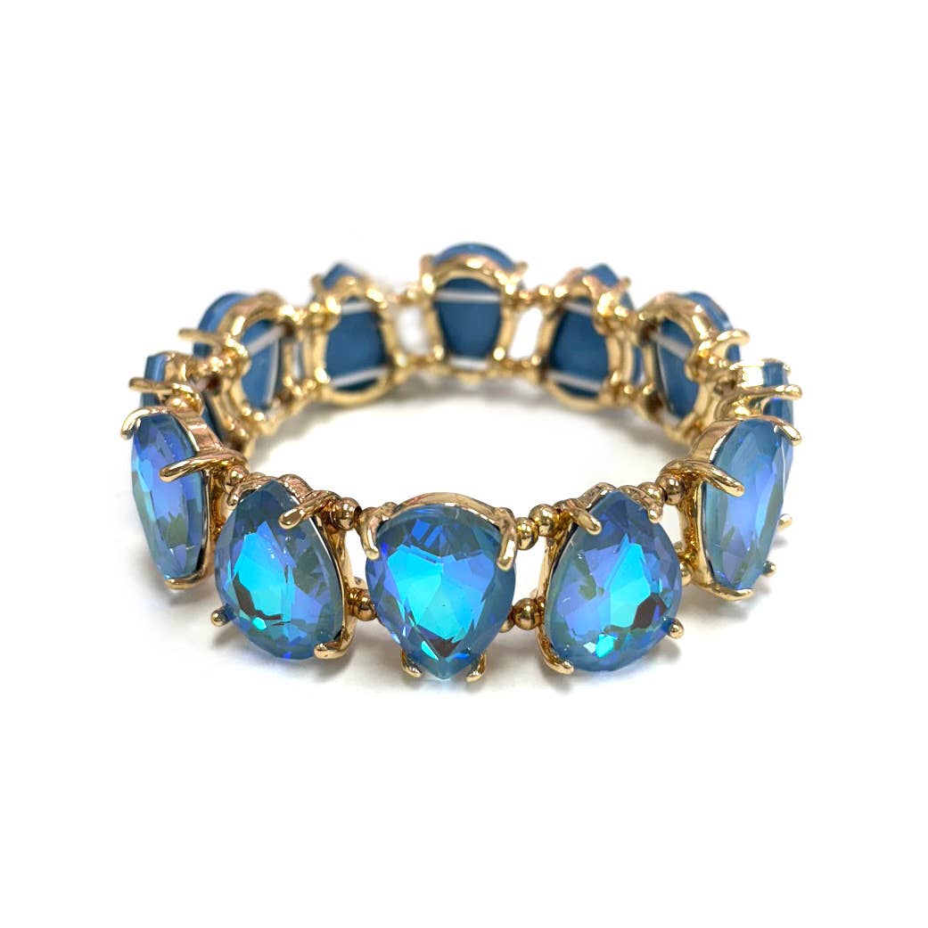 Teardrop Glass Crystal Bead Linked Stretch Bracelet