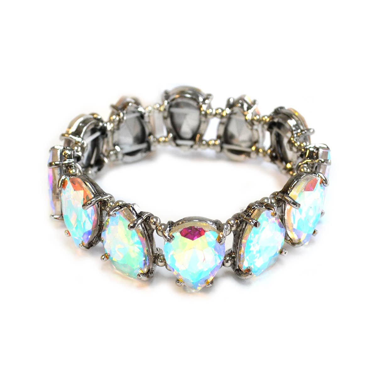 Teardrop Glass Crystal Bead Linked Stretch Bracelet