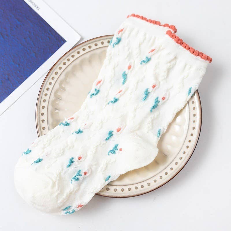 Woman Embroidered Texture Crew Sock | 40S02085