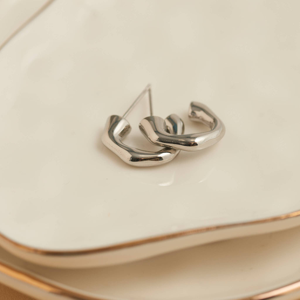 Waterproof Earrings Bamboo C-Hoop in Gold & Stainless Steel
