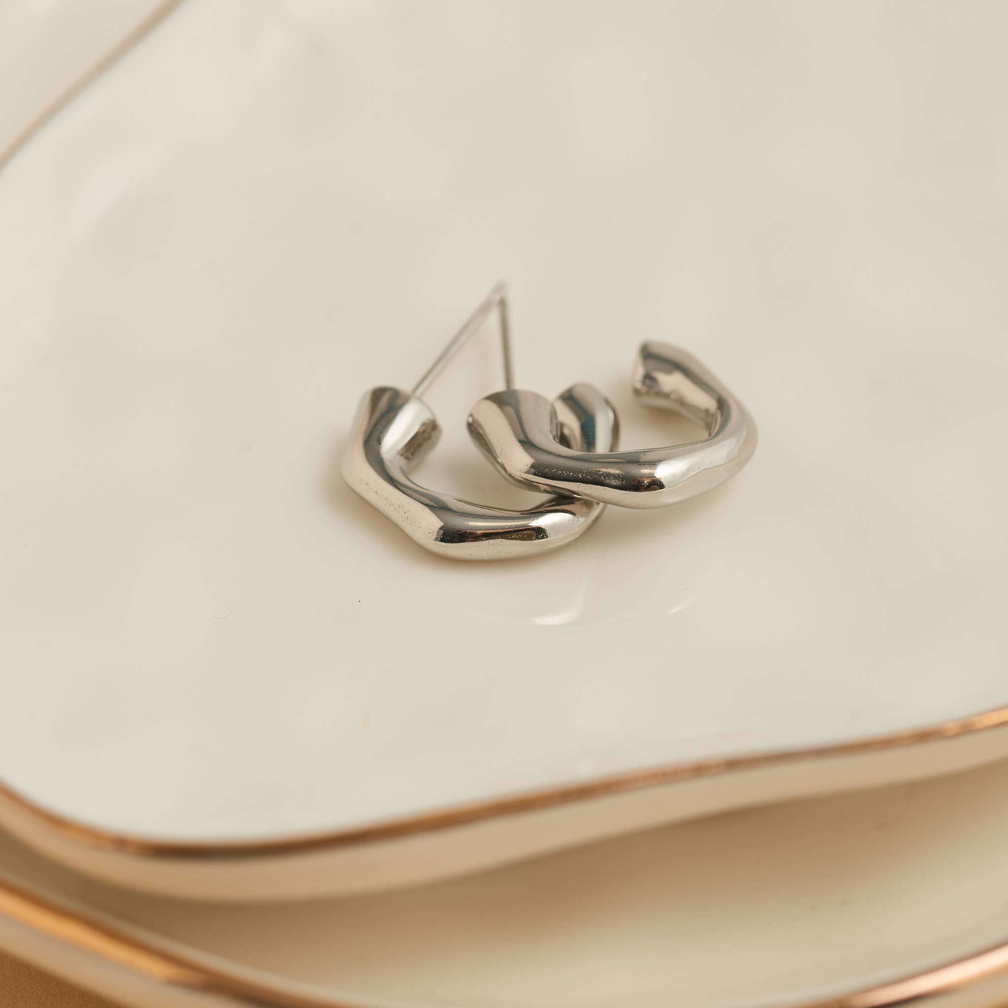 Waterproof Earrings Bamboo C-Hoop in Gold & Stainless Steel