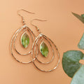 Acadia Faceted Green Glass Gold Double Teardrop Earrings