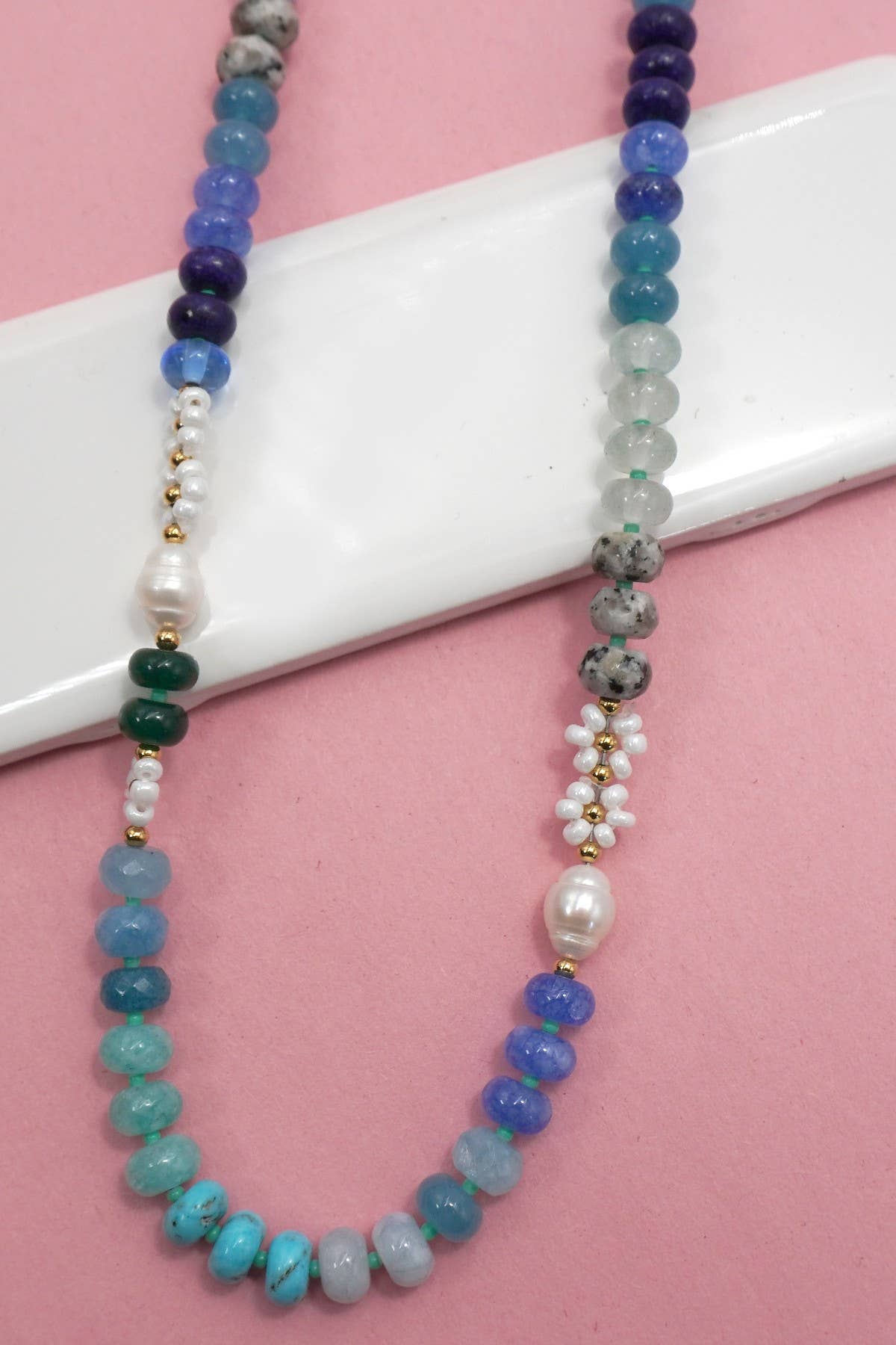 NATURAL STONE AGATE GLASS STAINLESS STEEL NECKLACE | 80N9204