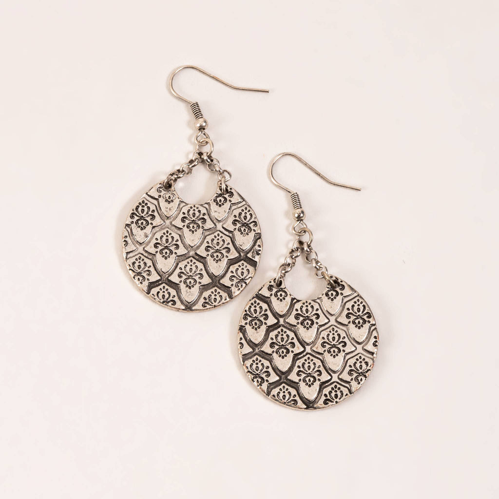 Wild Spirit Antique Silver Burnished Disc Drop Earrings