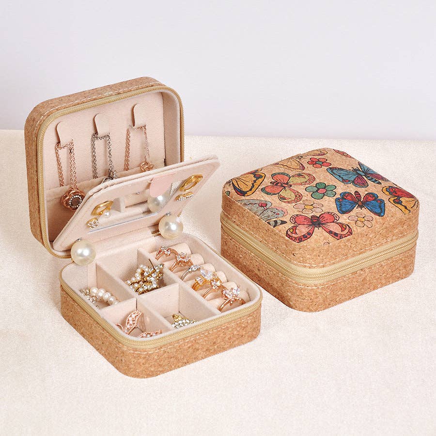 Luxury Vintage Mirror Jewelry Organizer Portable Travel Earring Ring Necklace Case