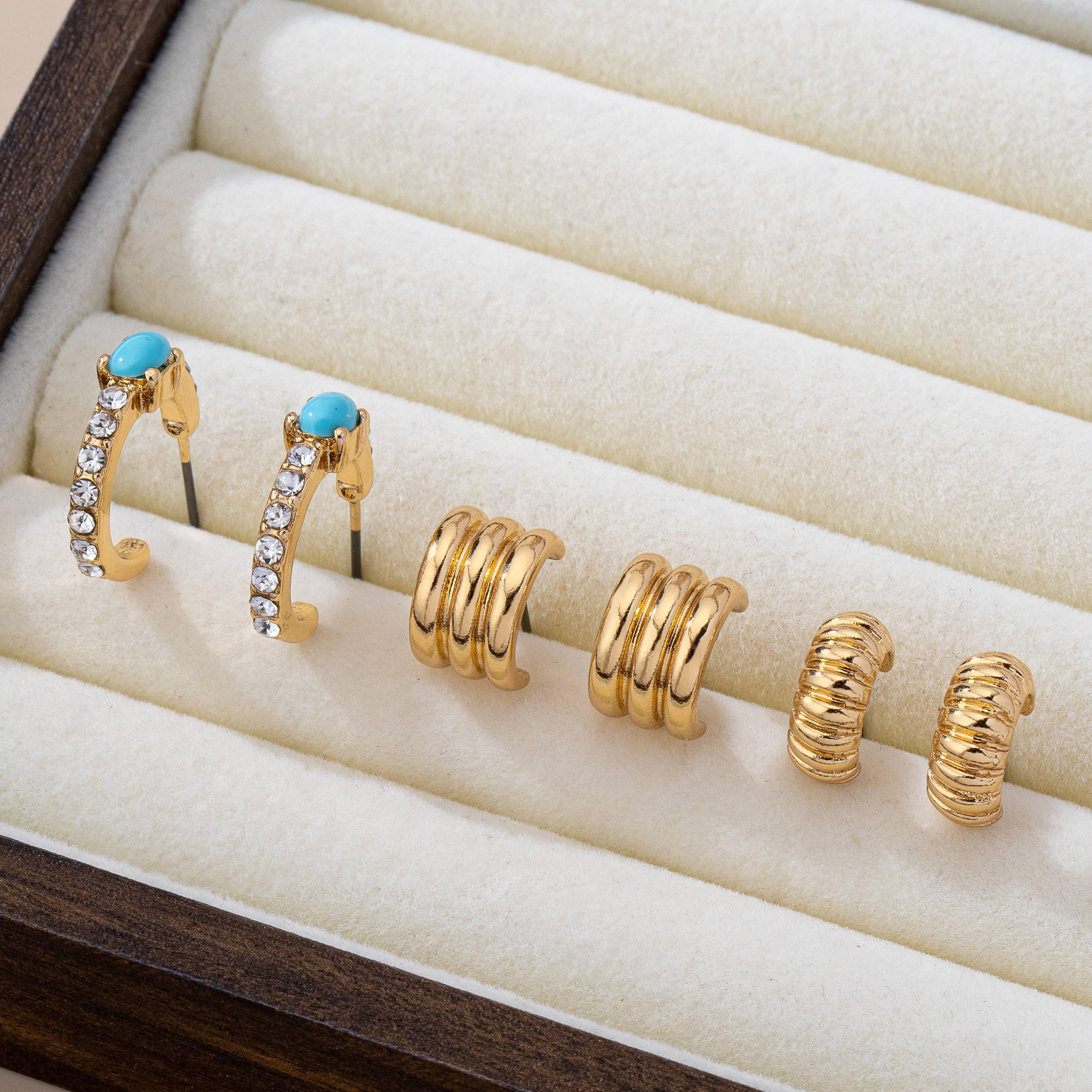 Turquoise Enamel Hoop Trio Earring Set | 80E61666