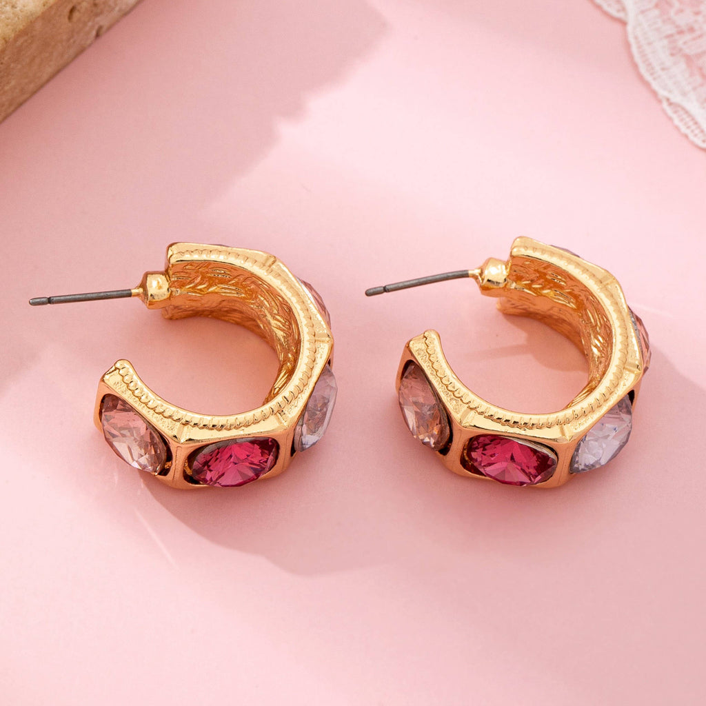 Gold-Tone Multi Color Gem Crystal Hoop Earrings | 80E61876