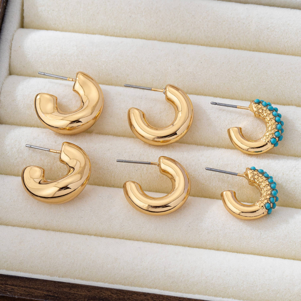 Turquoise Enamel Hoop Trio Earring Set | 80E61664