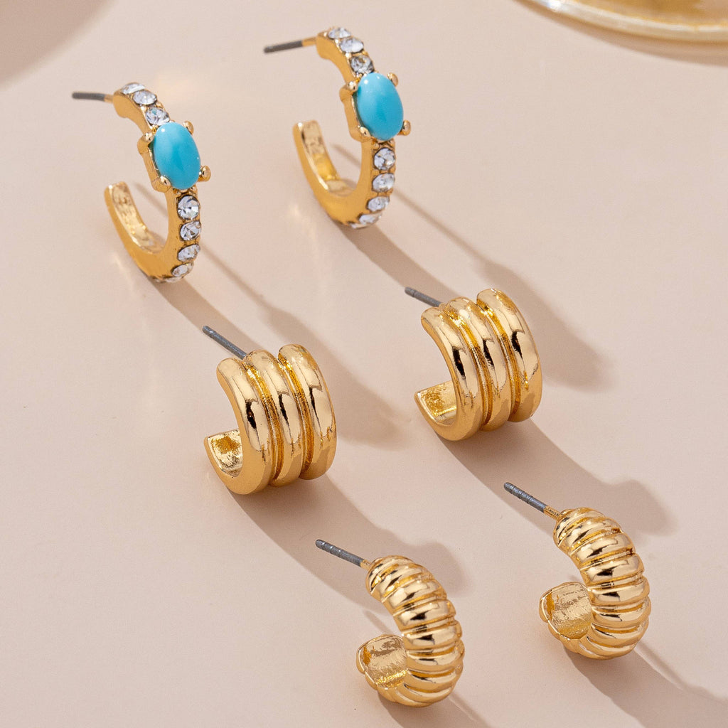 Turquoise Enamel Hoop Trio Earring Set | 80E61666