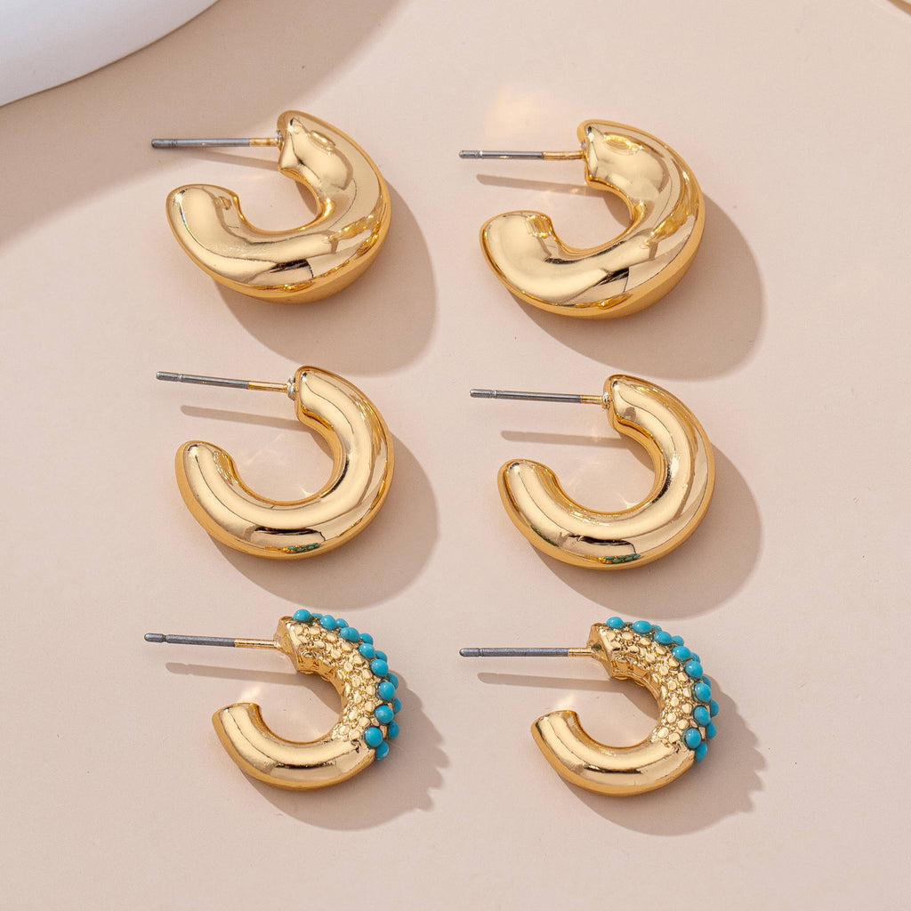 Turquoise Enamel Hoop Trio Earring Set | 80E61664