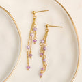 Waterproof Earrings Amethyst Drop Narelle Gold Beaded Chain