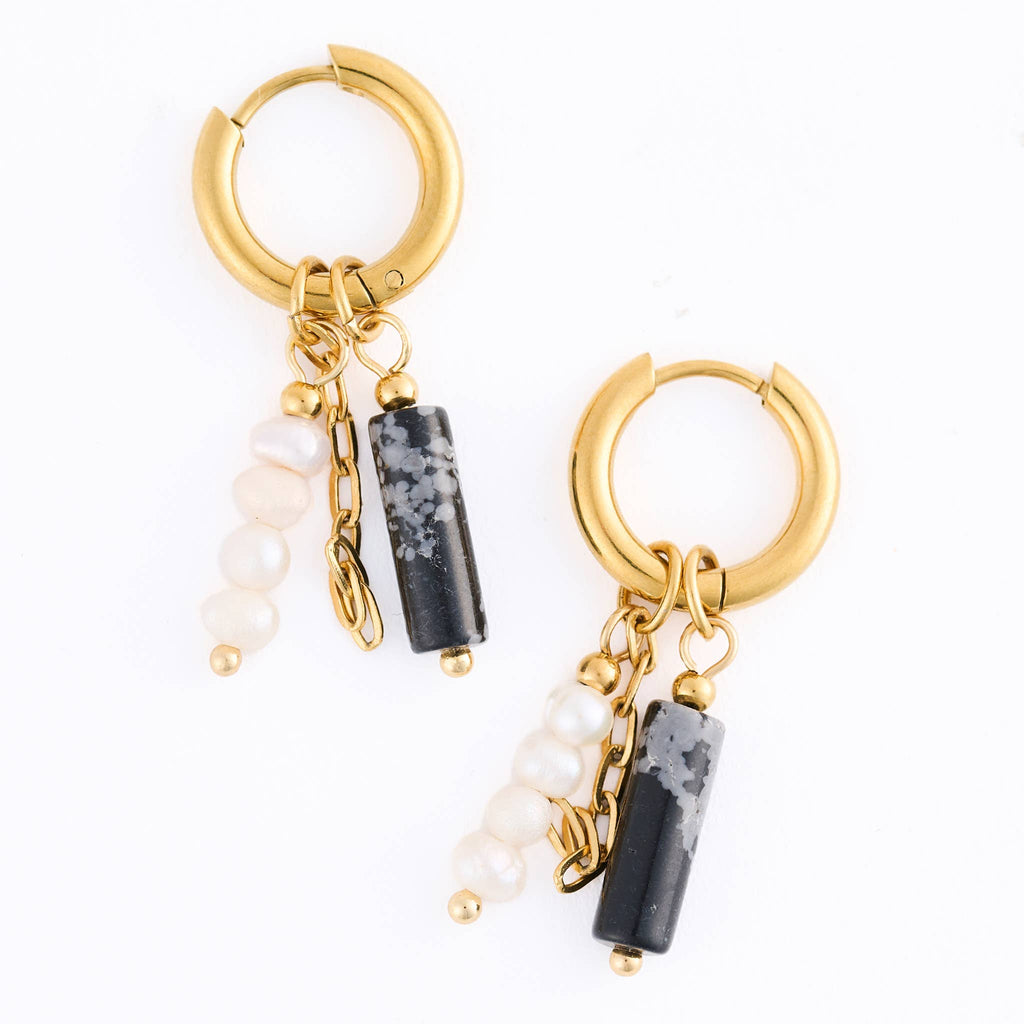 Hoop Earrings Pearl Gemstone Beaded Waterproof Gold Narelle