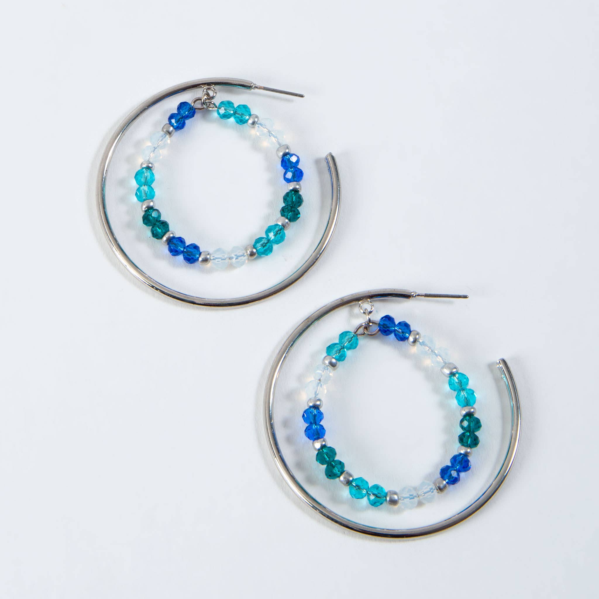 Layne Blue Beaded Double Hoop Earrings