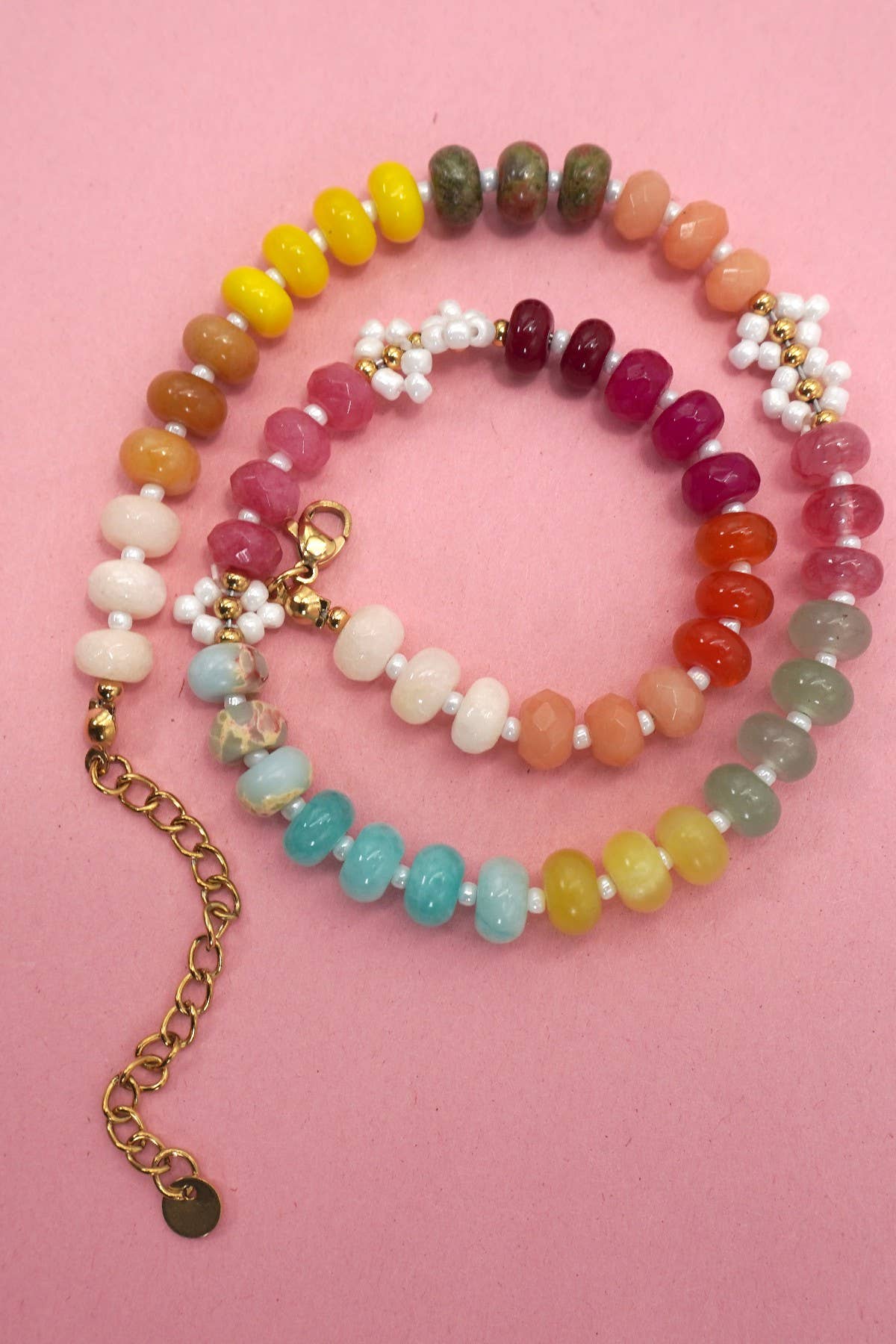 NATURAL STONE AGATE GLASS STAINLESS STEEL NECKLACE | 80N9204