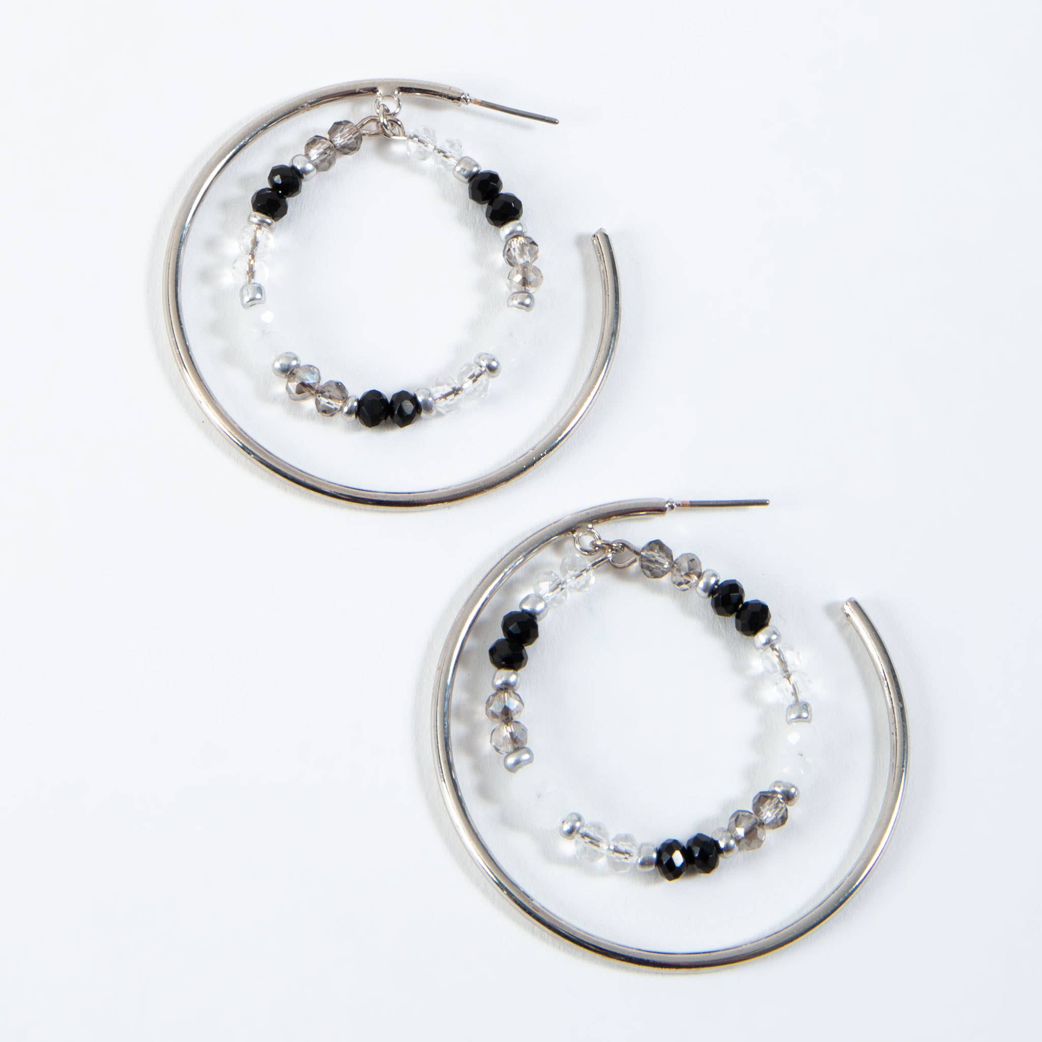 Layne Neutral Beaded Double Hoop Earrings