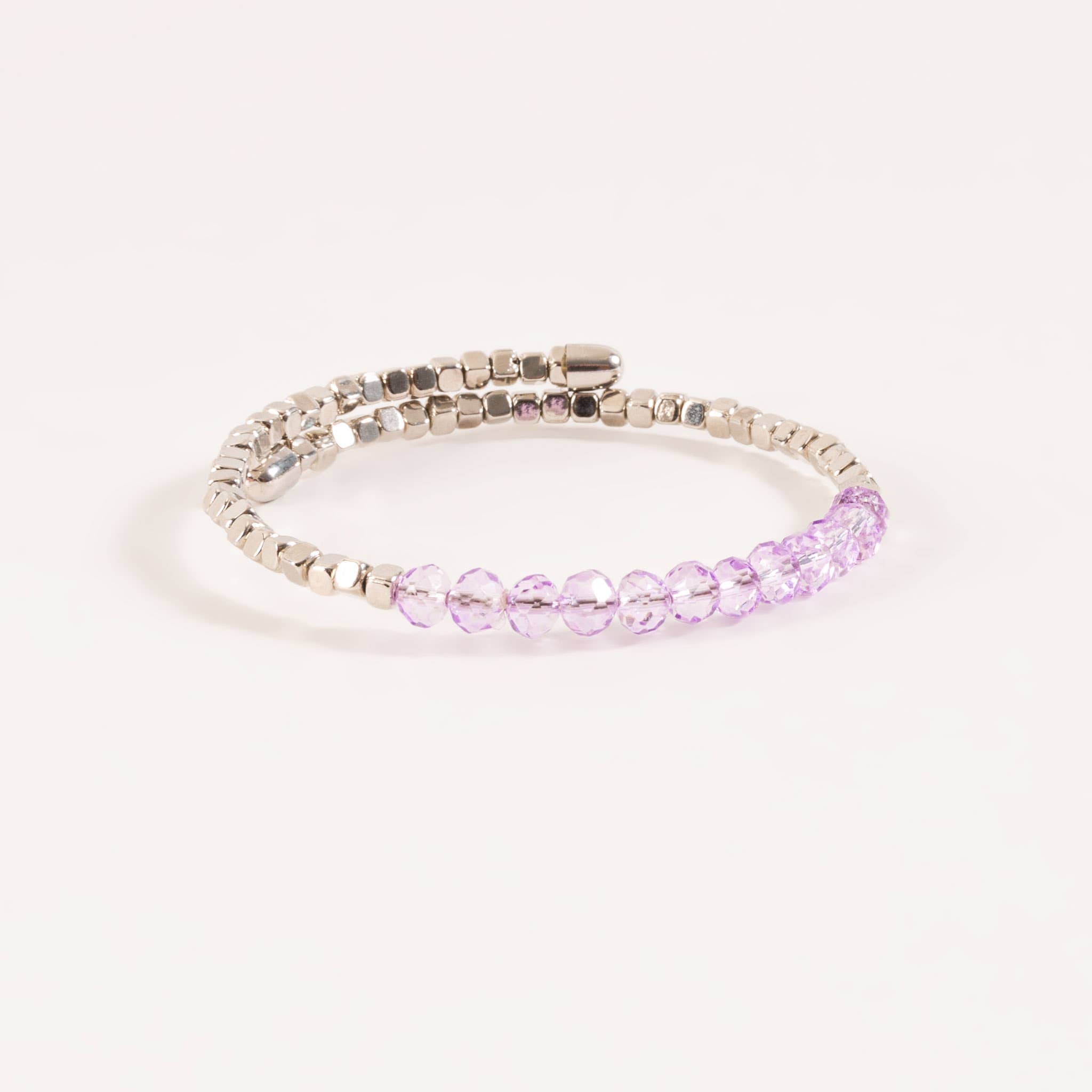 Haven Lavender & Silver Two Tone Beaded Memory Wire Bracelet