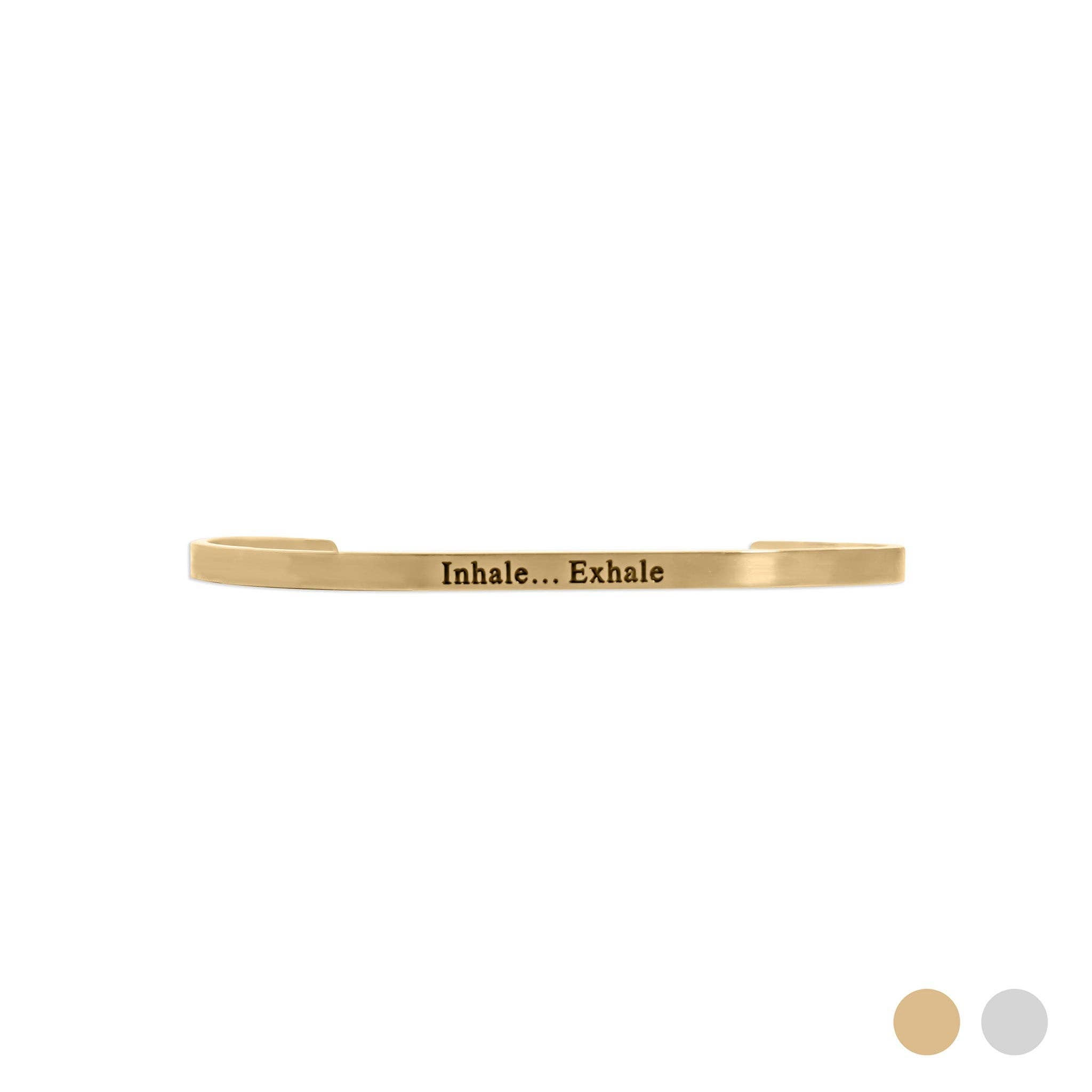 18K Gold PVD Stainless Steel Inhale Exhale Engraved Bracelet