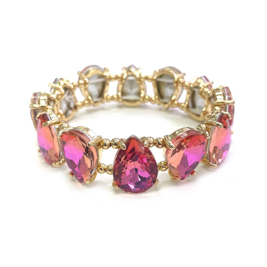Teardrop Glass Crystal Bead Linked Stretch Bracelet
