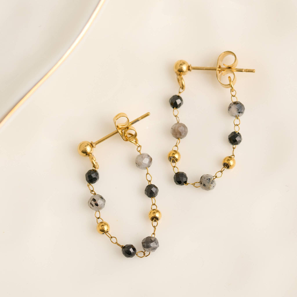 Waterproof Earrings Gemstone Beaded Drop Narelle Gold