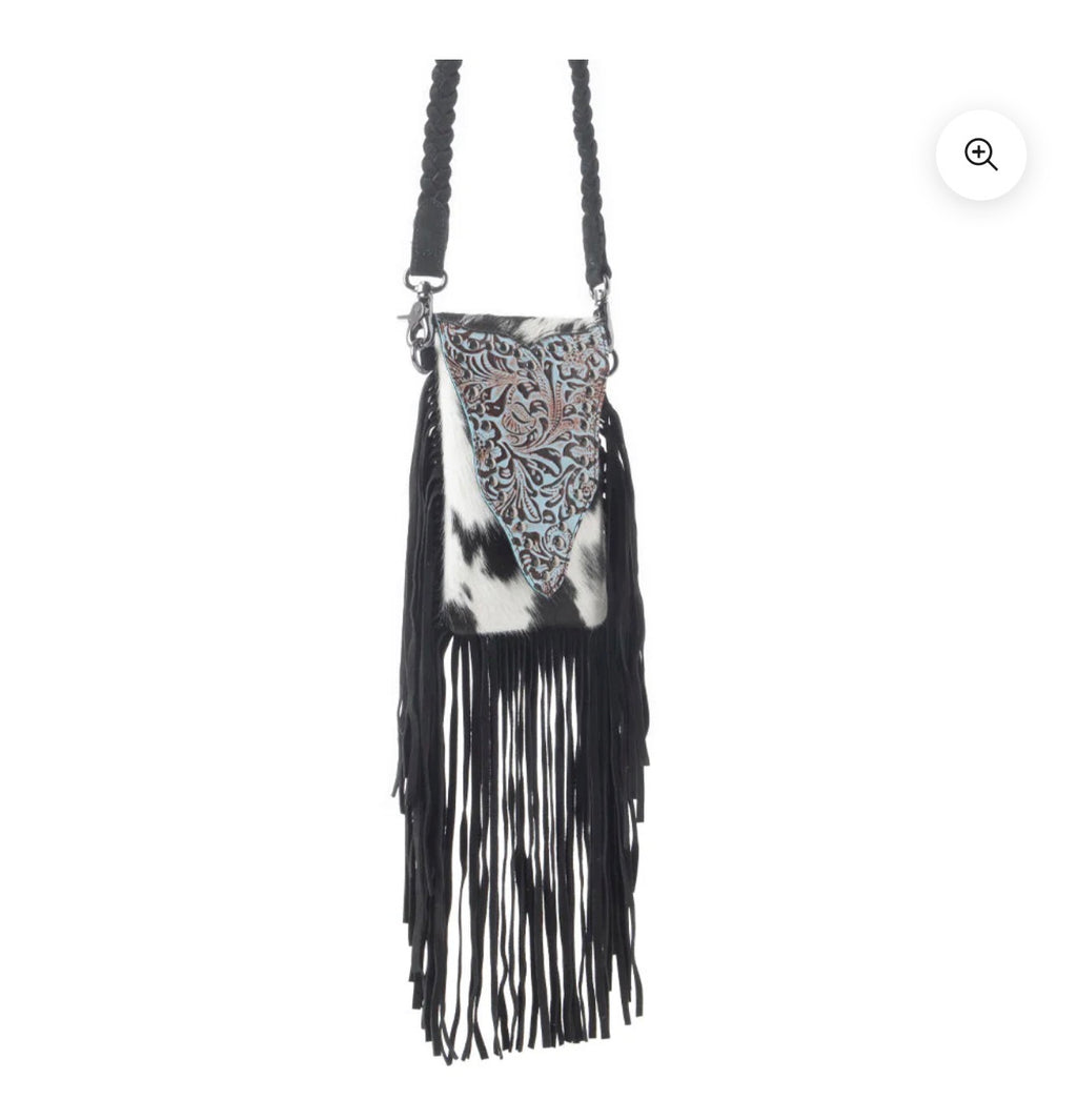 Dakota Drift Hairon Leather Bag In Ebony & White