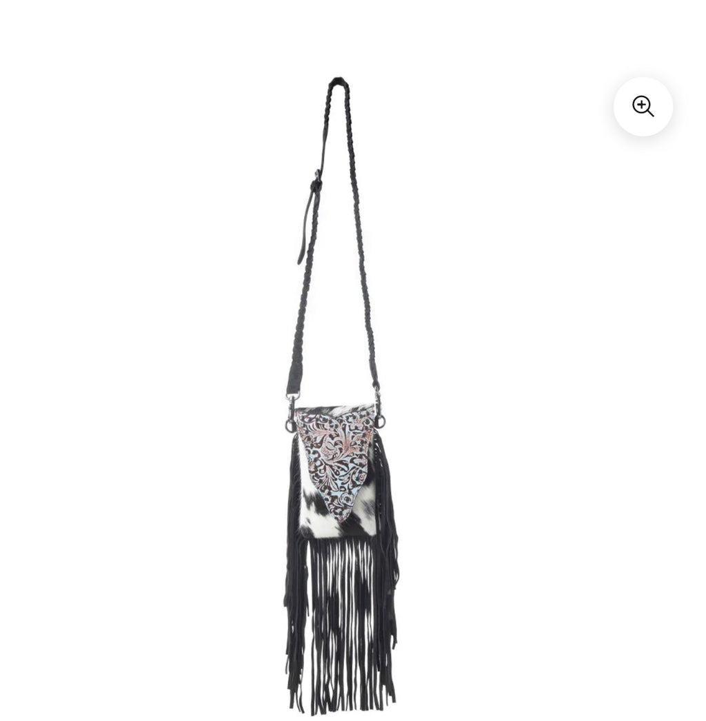 Dakota Drift Hairon Leather Bag In Ebony & White