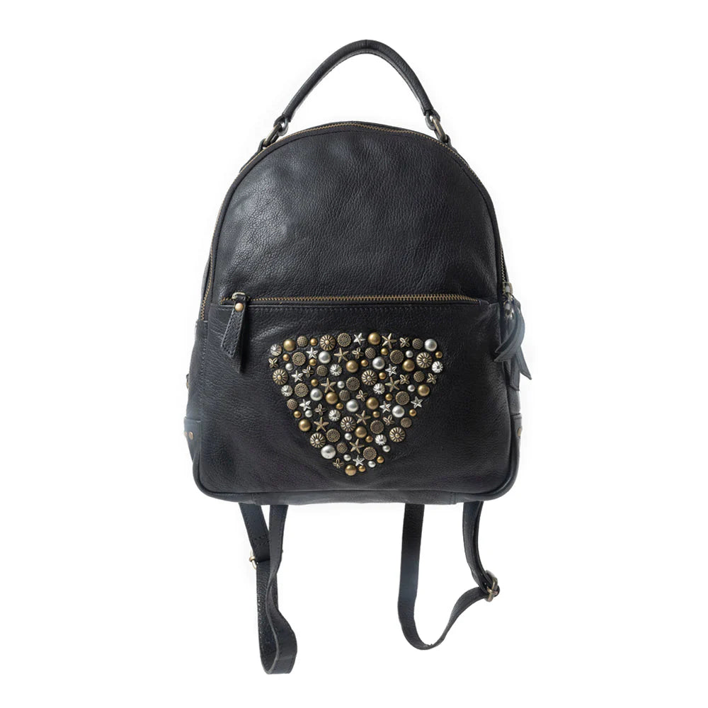 Westbound Star Leather Backpack in Raven Black