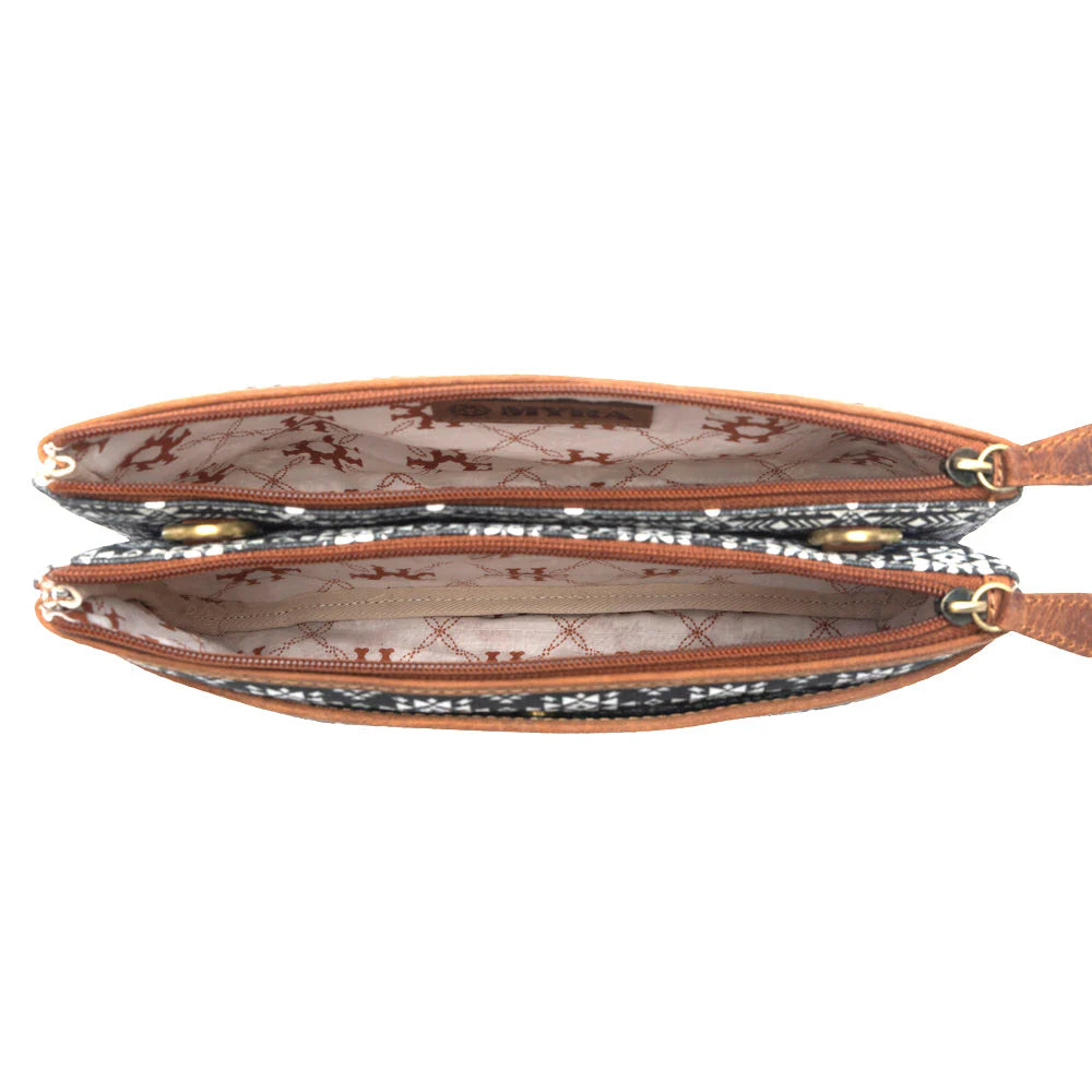 Tribal Hollow Cotton & Leather Crossbody Bag