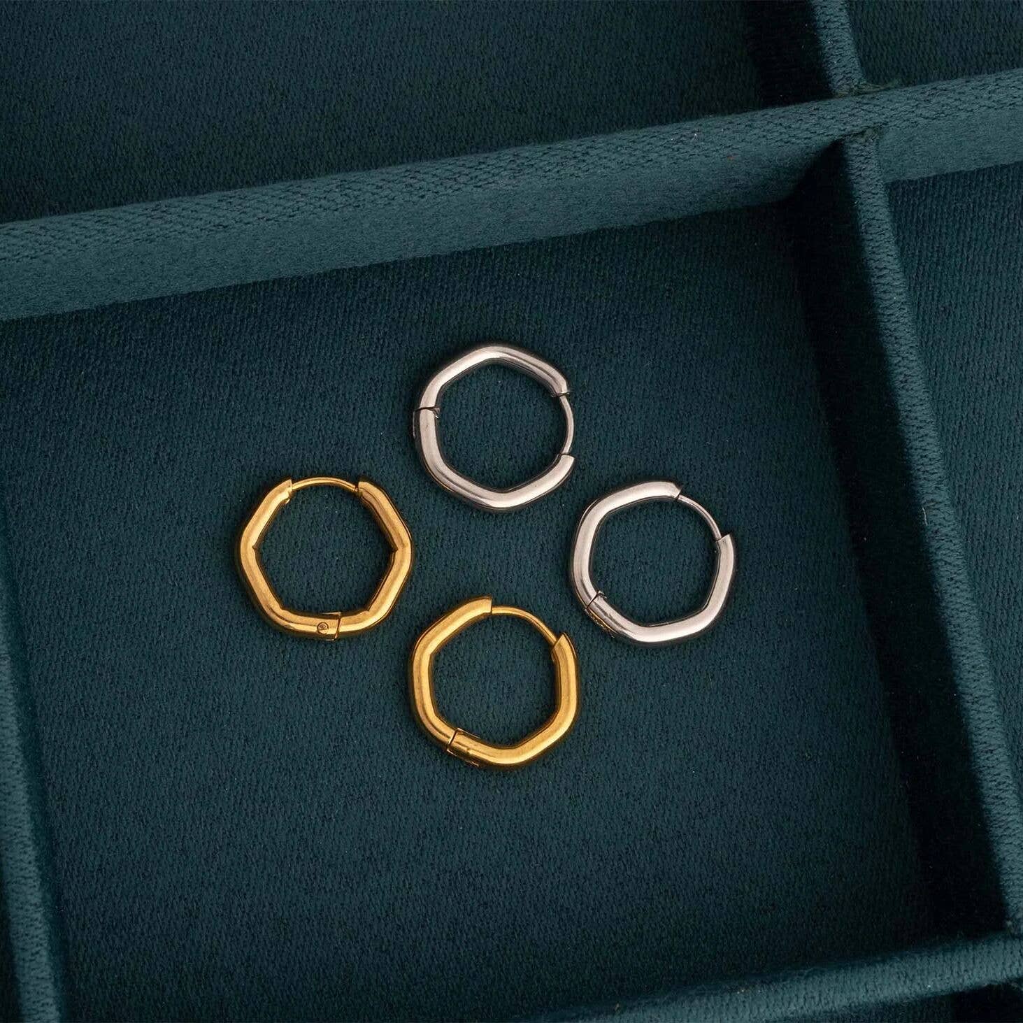 18K Gold PVD Stainless Steel Rounded Geometric Huggie Hoop Earrings / ERJ0006