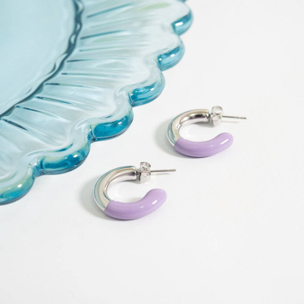 18K Gold PVD Stainless Steel Purple Epoxy Huggie Earrings