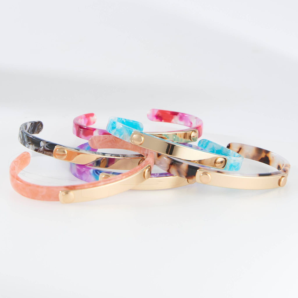 Cuff Bracelet Marbleized Thin 12 Piece Jewelry Set