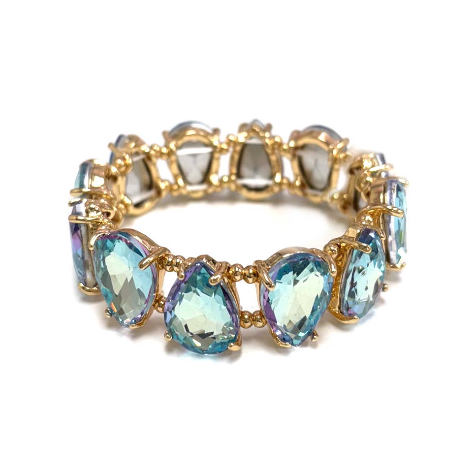 Teardrop Glass Crystal Bead Linked Stretch Bracelet