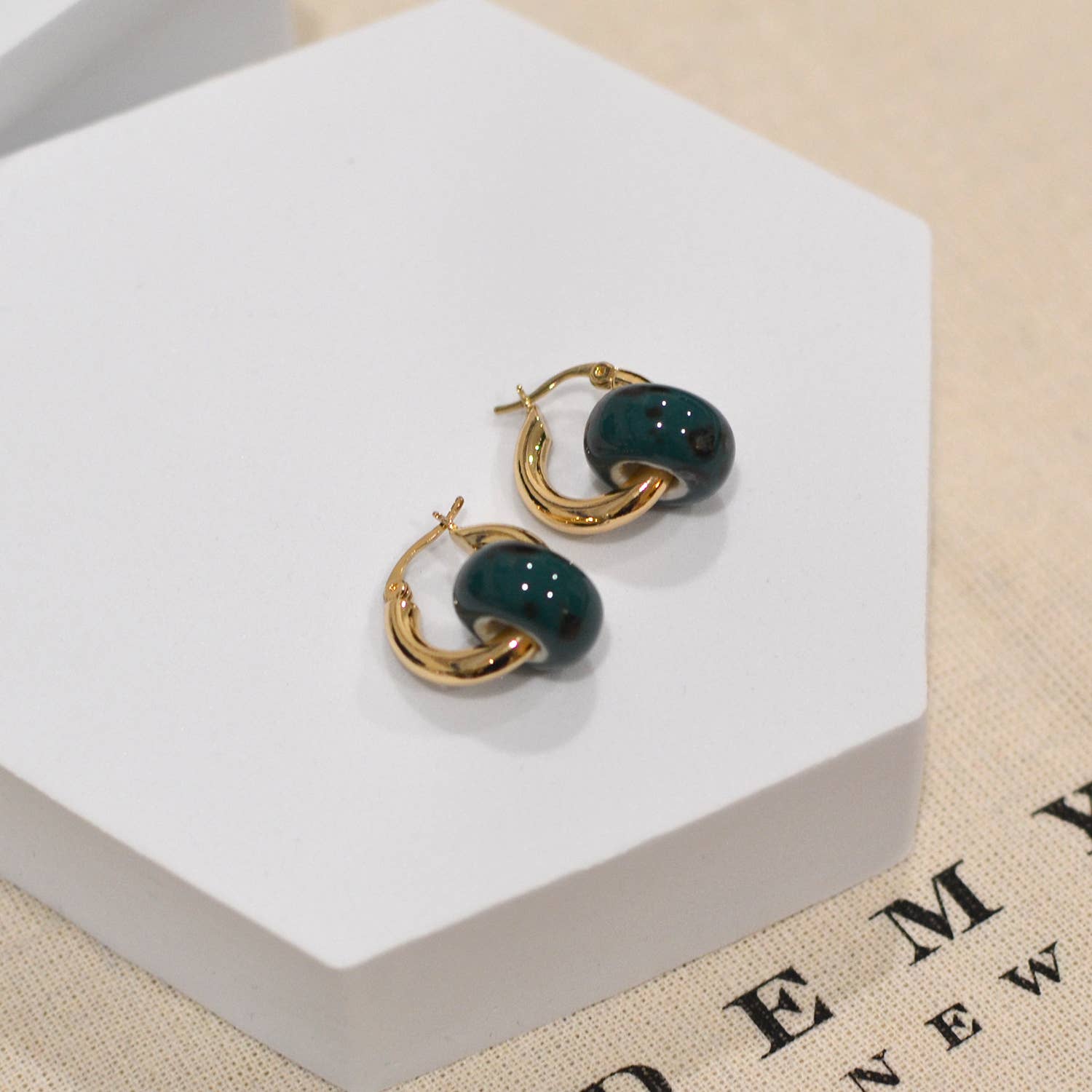 Elegance Pattern Murano glass bead donut huggie earrings