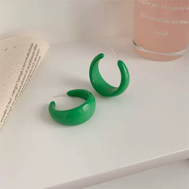 Retro High-Shine Acrylic Chunky Hoop Earrings | 40E478