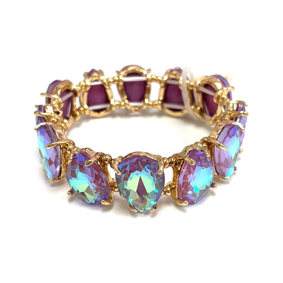 Teardrop Glass Crystal Bead Linked Stretch Bracelet