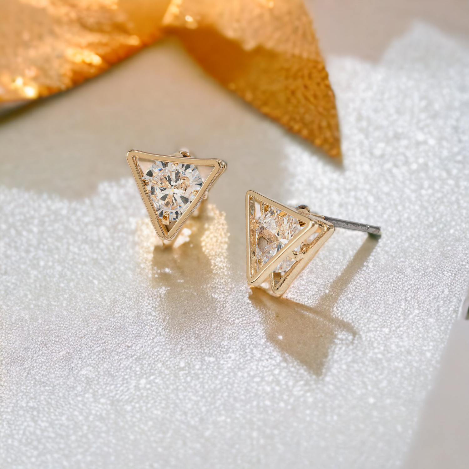 Dazzlers Cubic Zirconia Triangle Frame Stud Earrings