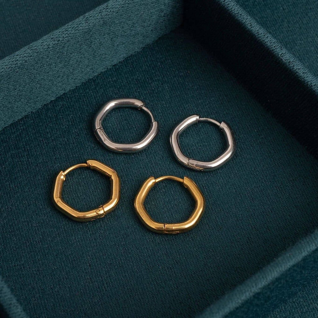 18K Gold PVD Stainless Steel Rounded Geometric Huggie Hoop Earrings / ERJ0006