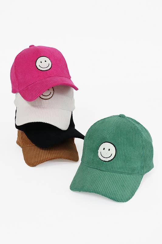 Smile Chenille Patch Corduroy Baseball Cap