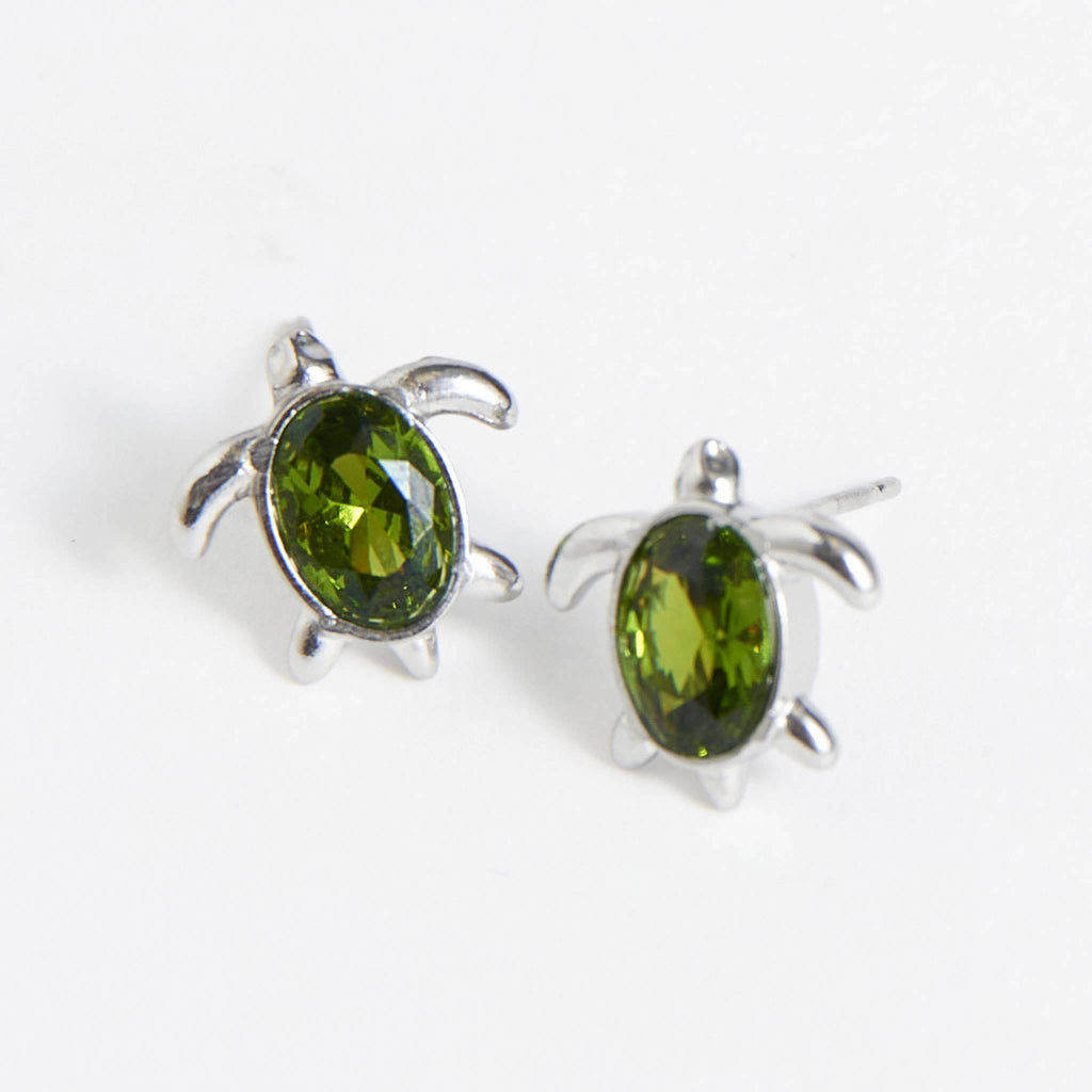 Waterproof Earrings Turtle Studs Green Cubic Zirconia