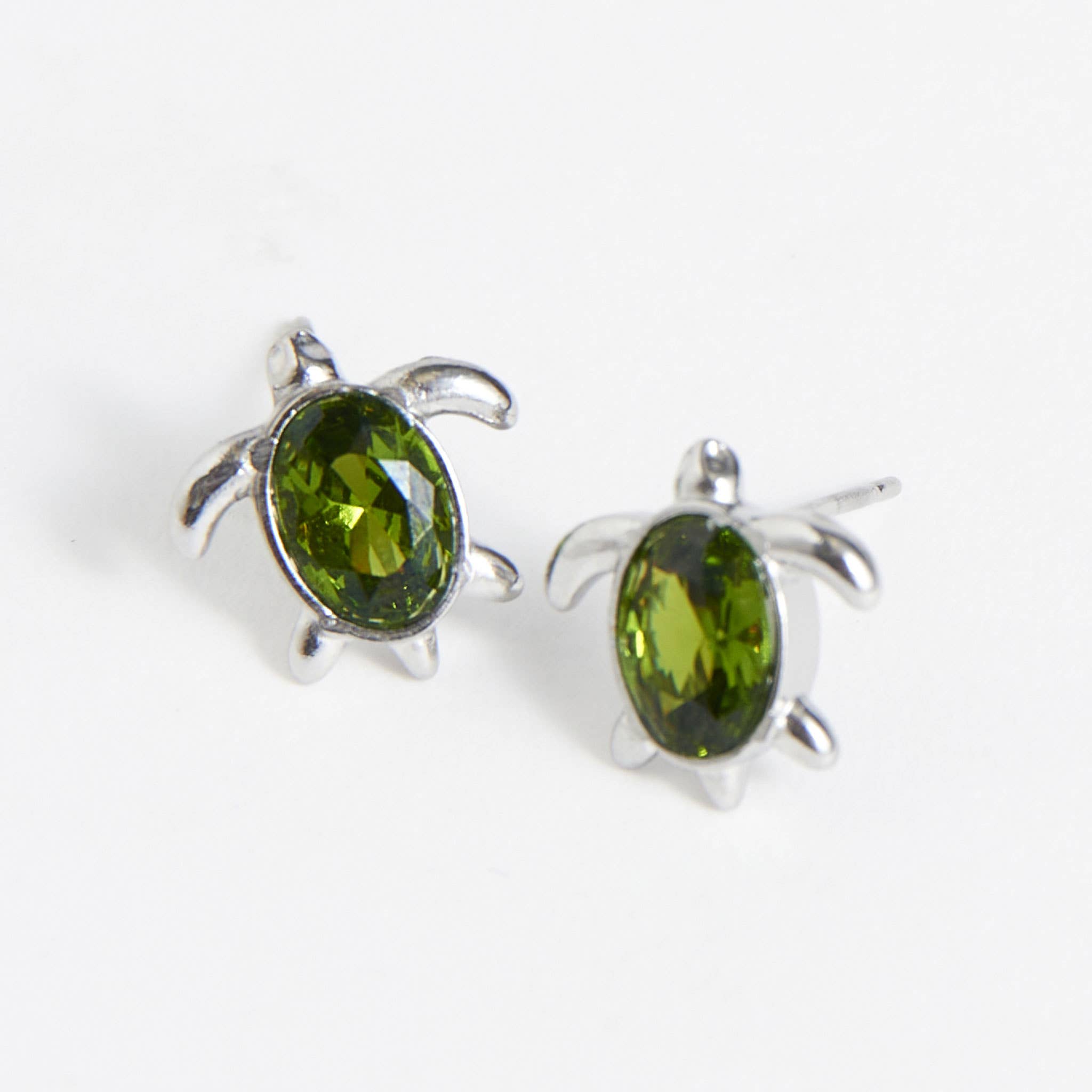Waterproof Earrings Turtle Studs Green Cubic Zirconia