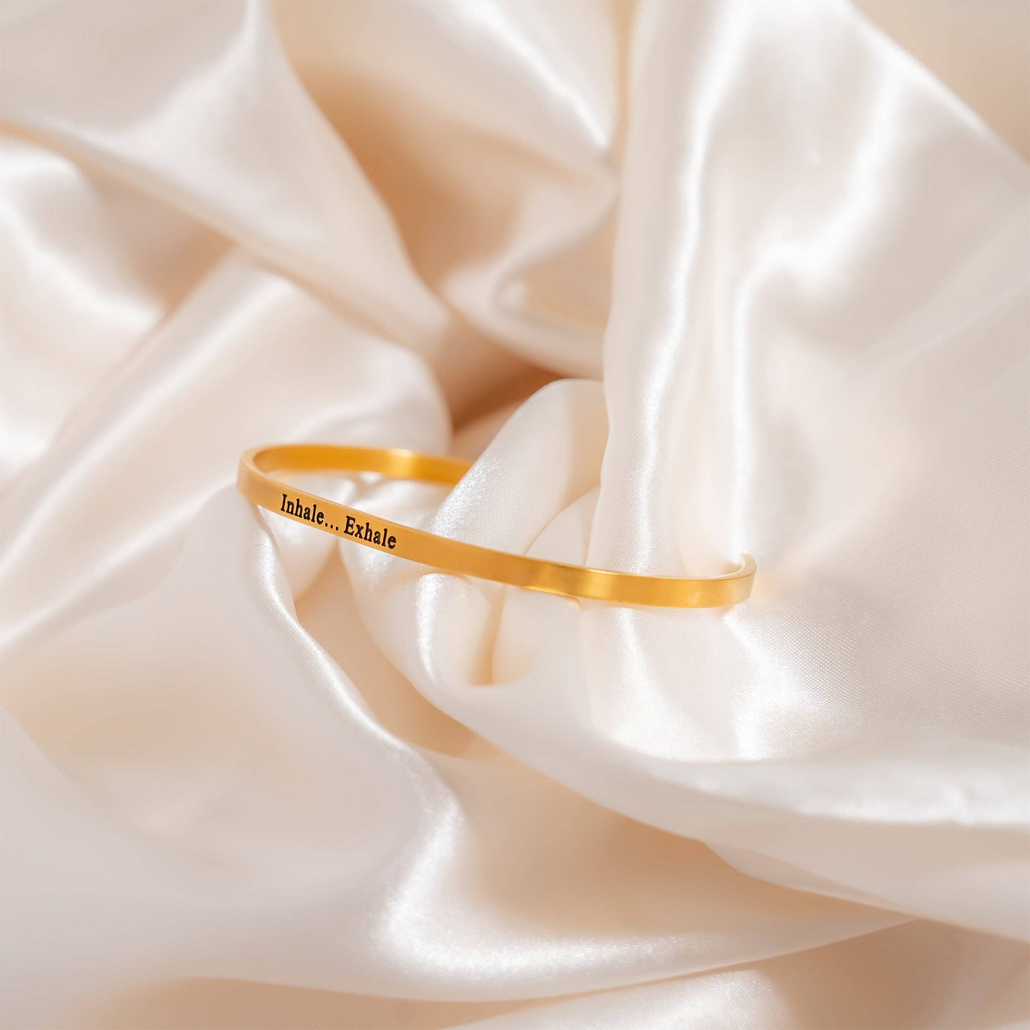 18K Gold PVD Stainless Steel Inhale Exhale Engraved Bracelet